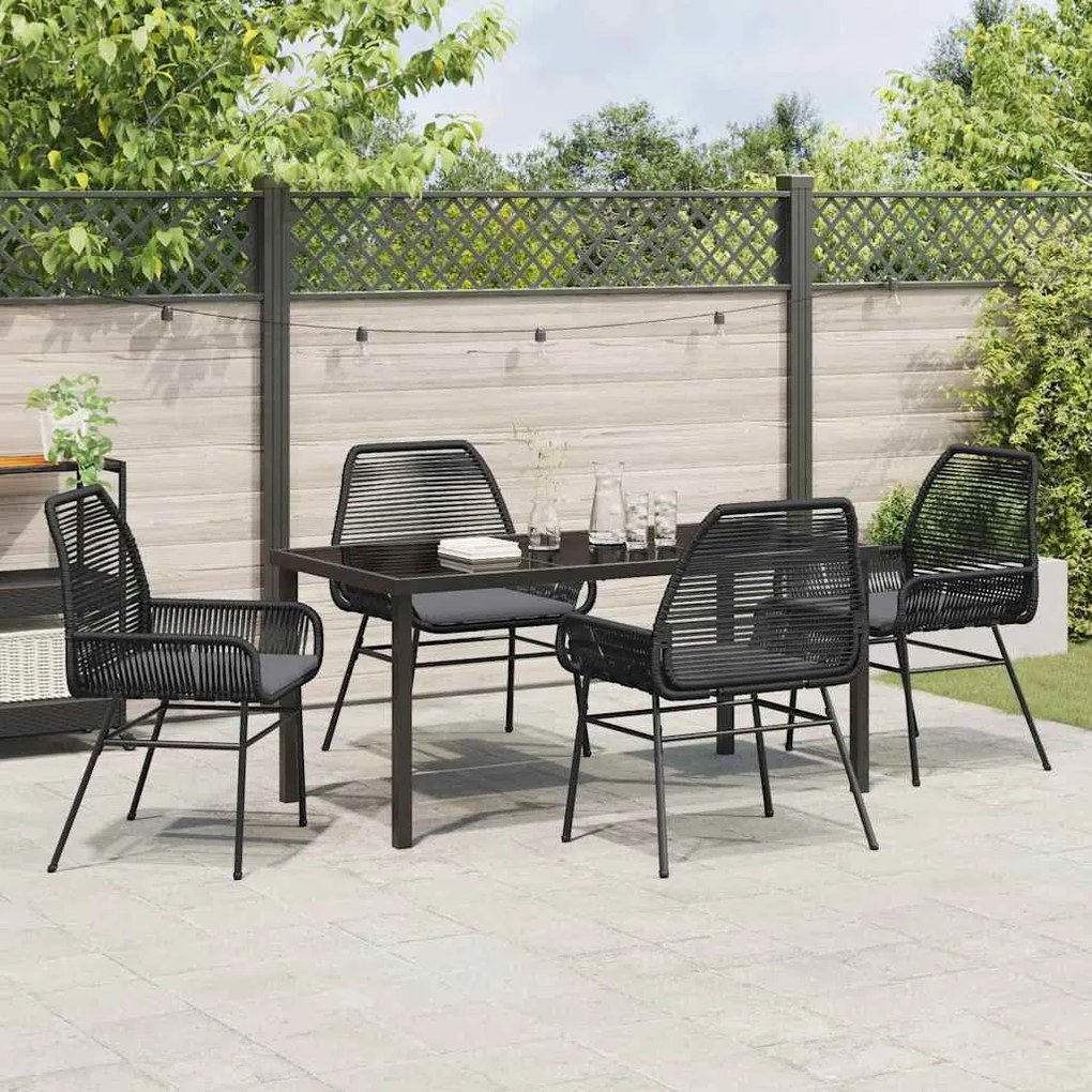 Conjunto de Jantar de Jardim com Almofadas Preto Rattan Polimérico
