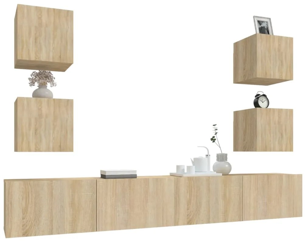 Conjunto móveis de TV 6 pcs madeira processada carvalho sonoma