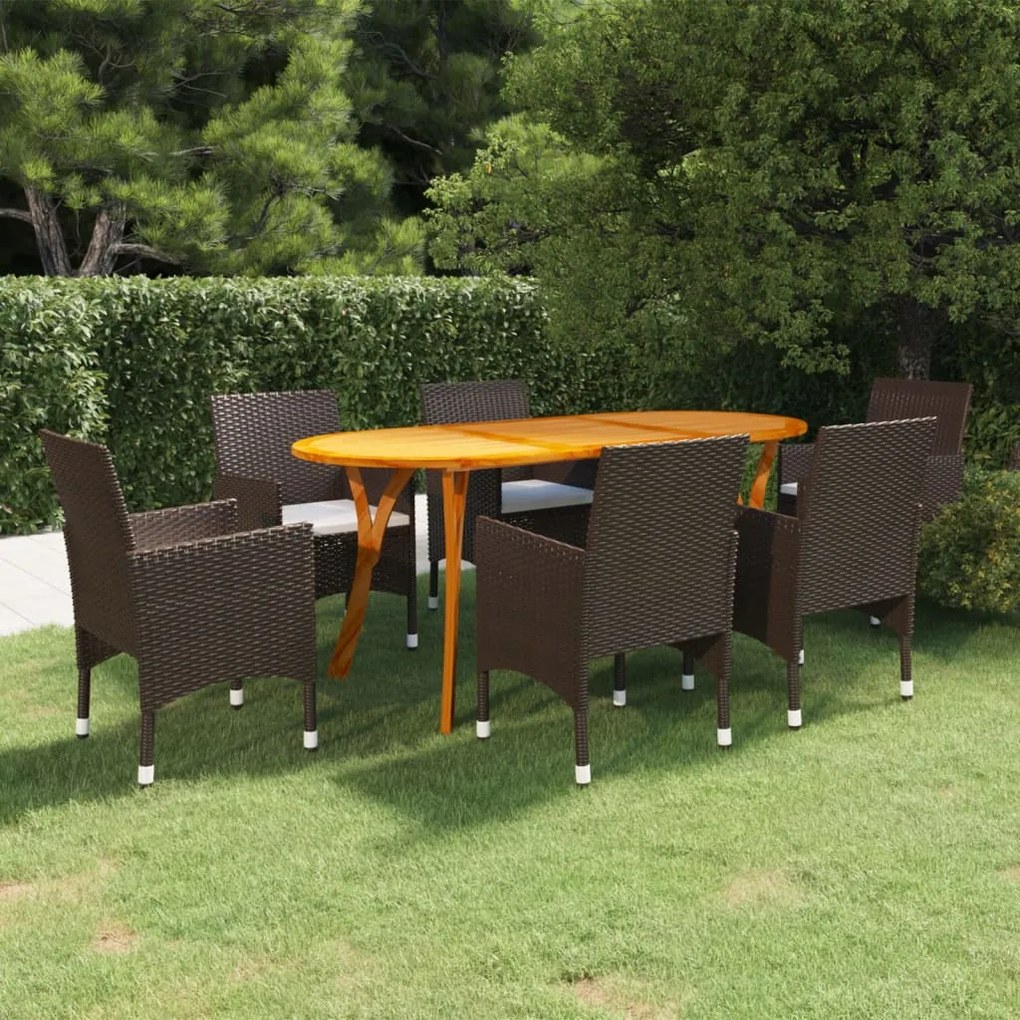 vidaXL 7 pcs conjunto de jantar para jardim castanho
