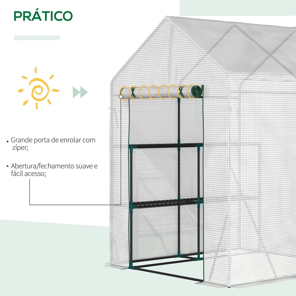 Estufa de Jardim 143x143x195 cm Estufa de Aço com 2 Prateleiras e Port