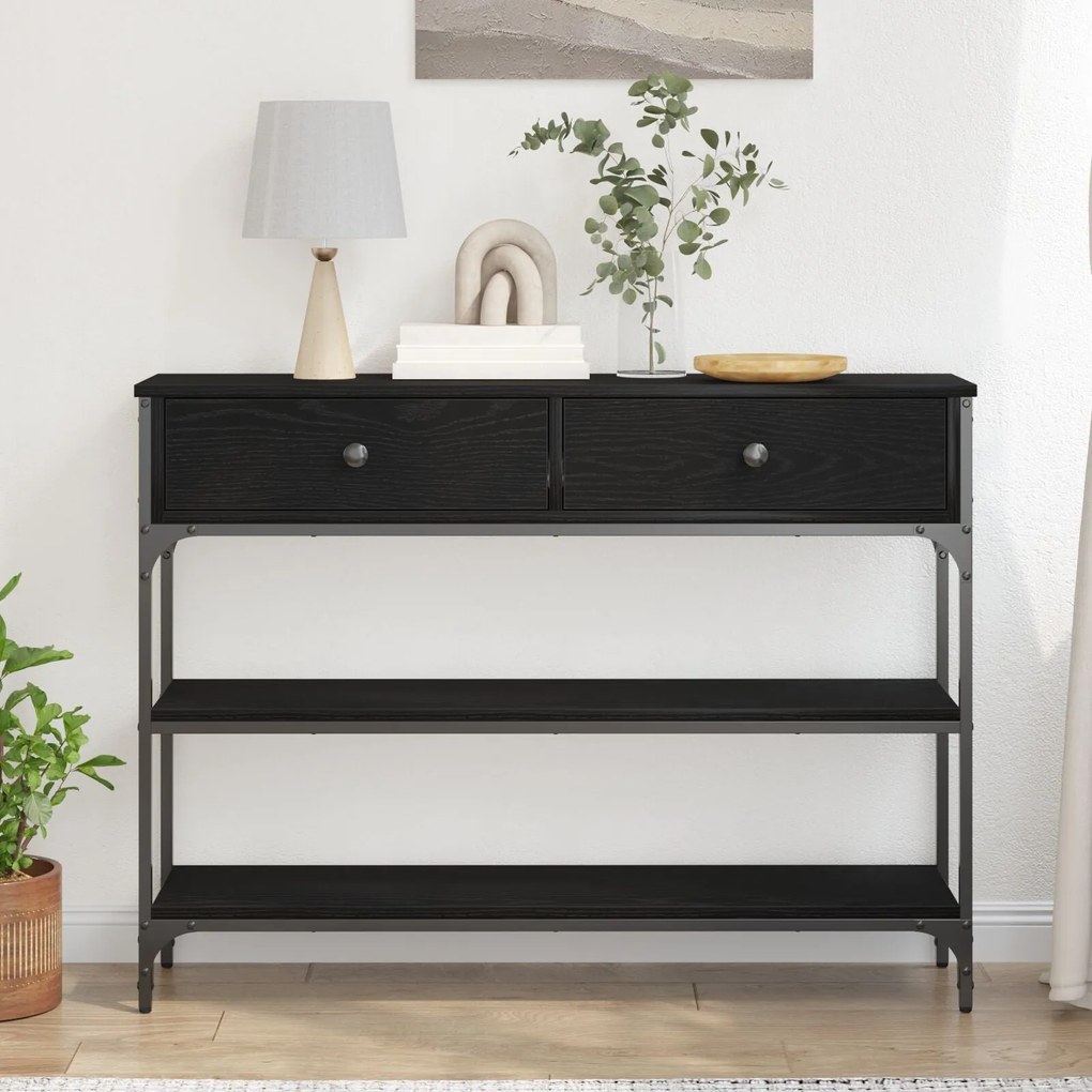 Mesa de Consola vidaXL Preto Carvalho 100x25x75 cm Madeira Engenharia