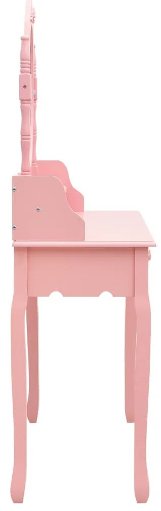 Conj. toucador com banco 75x69x140 cm madeira paulownia rosa