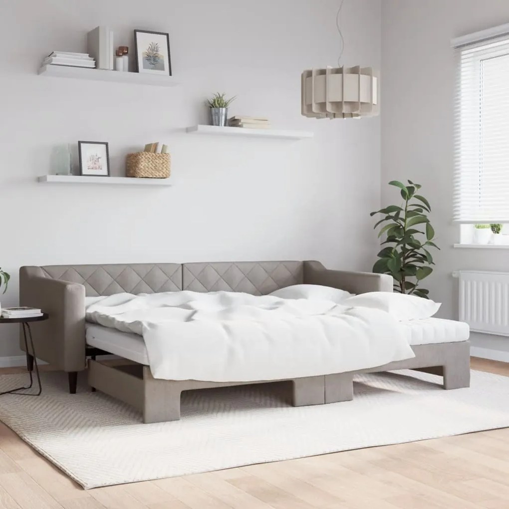 vidaXL Sofá-cama c/ gavetão/colchões 90x200cm tecido cinza-acastanhado