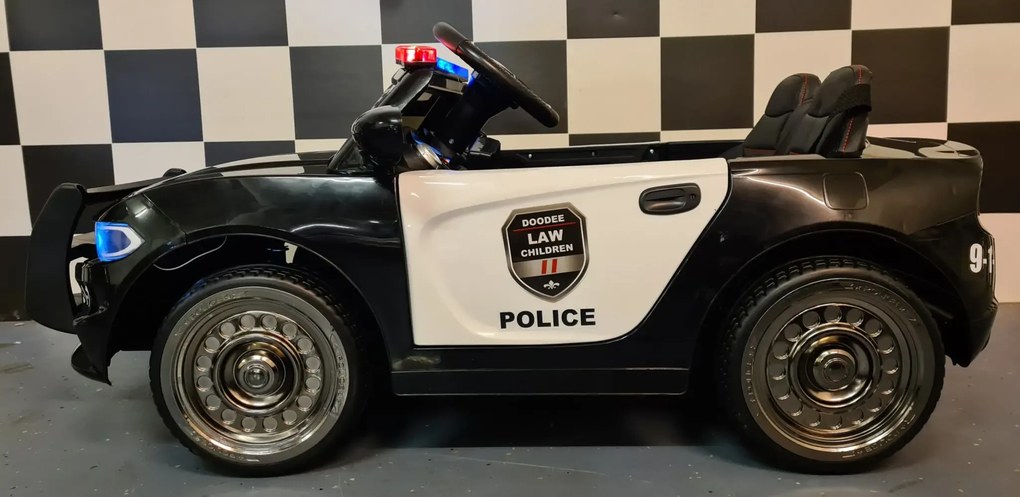 Carro elétrico infantil Dodge Policia 12V , telecomandado, pneus de EVA, assento em pele Preto