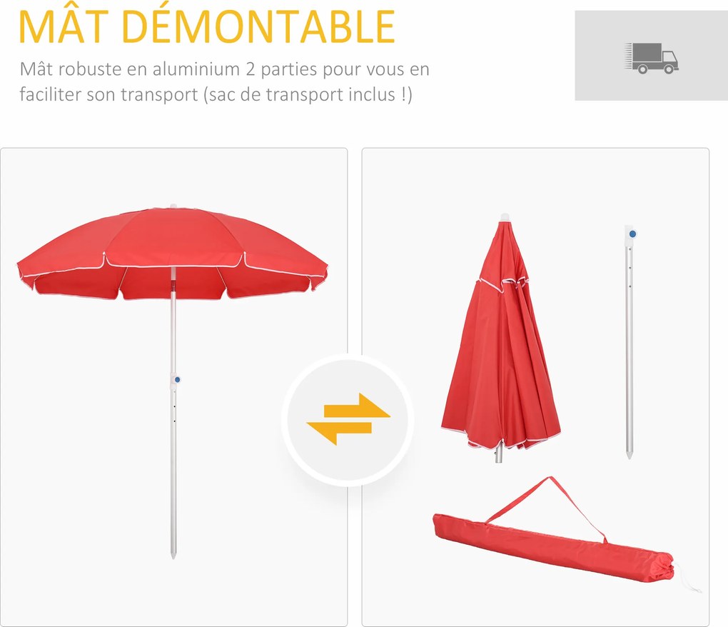 Guarda-sol de praia octogonal inclinável, Ø 180 cm, tecido de poliéster de alta densidade com proteção UV, altura ajustável, mastro de alumínio, bolsa