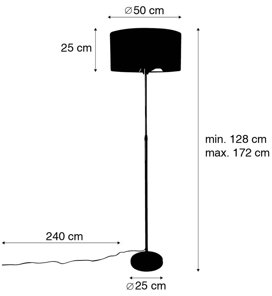 Candeeiro de chão preto regulável com abajur taupe 50 cm - Parte Design