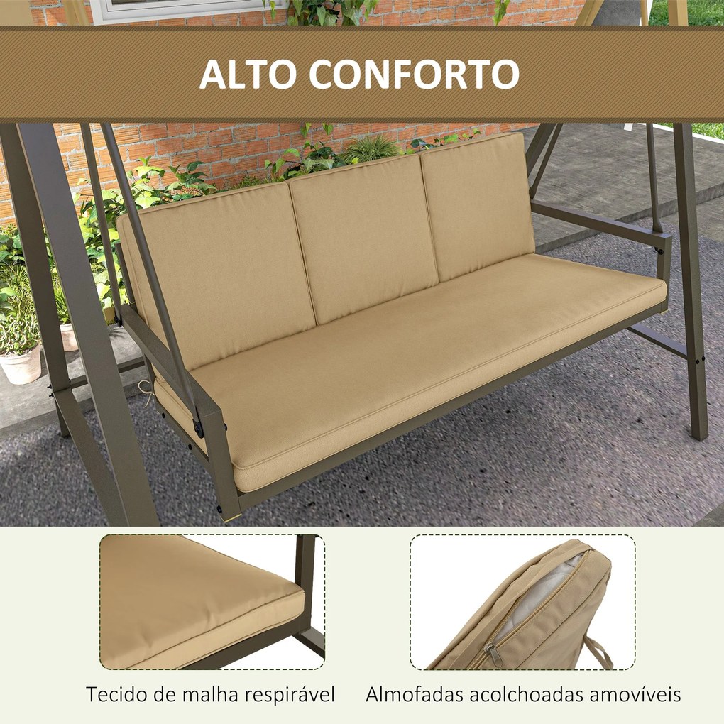 Baloiço de Jardim de 3 Lugares Baloiço de Exterior com Toldo Ajustável