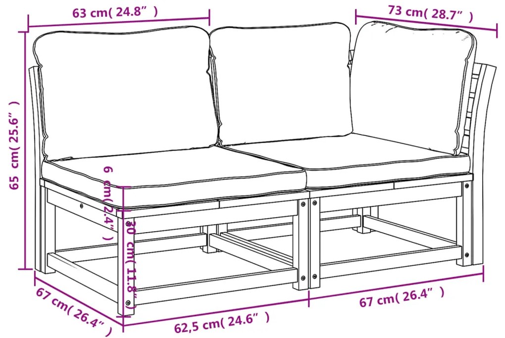 2 pcs conjunto lounge de jardim c/ almofadões acácia maciça