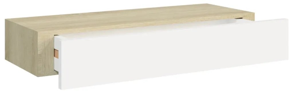 Prateleiras parede c/ gavetas 2pcs MDF carvalho/branco