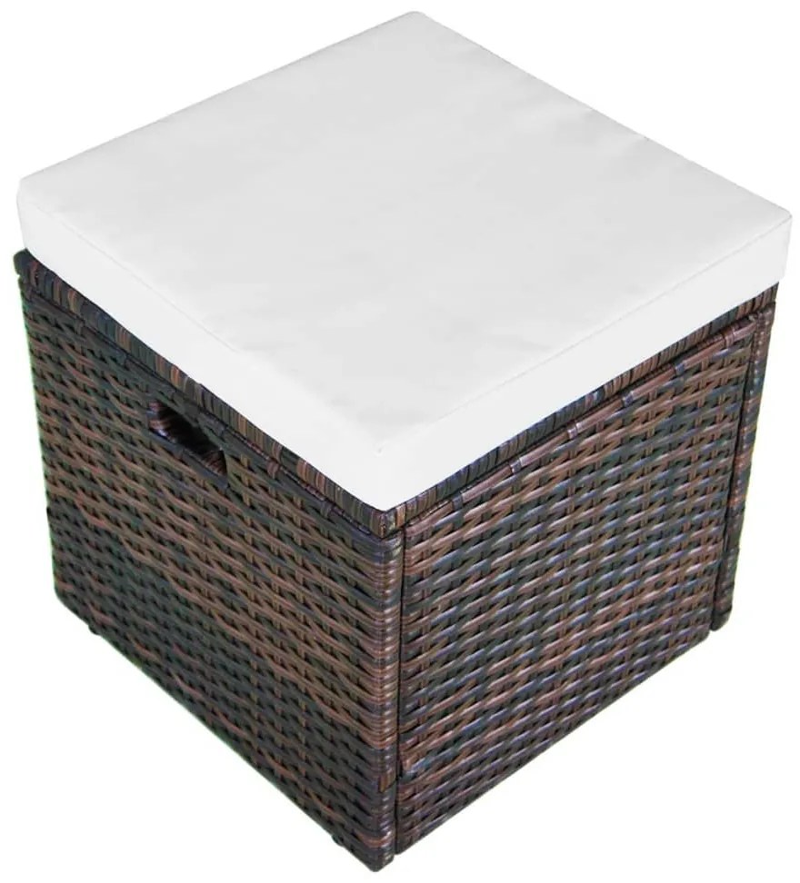 4 pcs conjunto lounge jardim c/ almofadões vime PE castanho