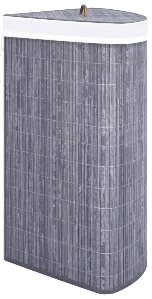 Cesto de canto para roupa suja 60 L bambu cinzento