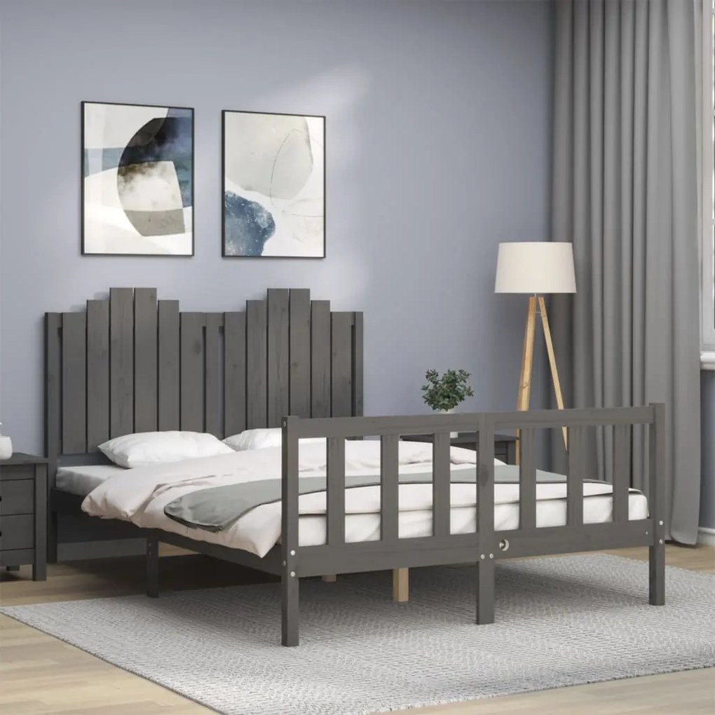 vidaXL Estrutura de cama com cabeceira 140x200 cm madeira maciça cinza