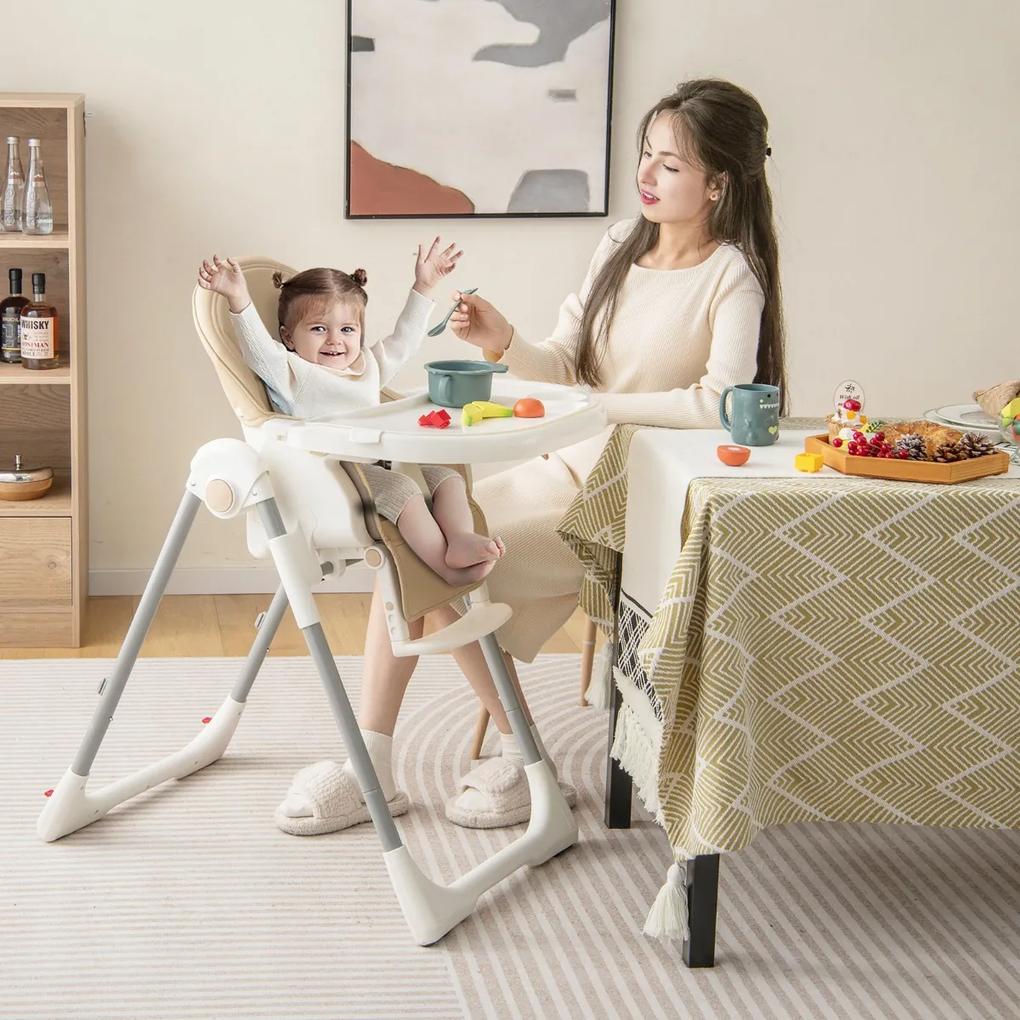 Cadeira refeição alta dobrável 4 em 1 para bebé com apoio para os pés retrátil de 7 alturas, rodas com travão, almofada removível 78 x 52,5 x 104,5 cm