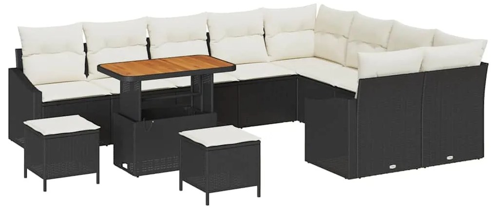 Conjunto de Sofá para Jardim vidaXL de 12 Peças com Almofadas Preto Ra