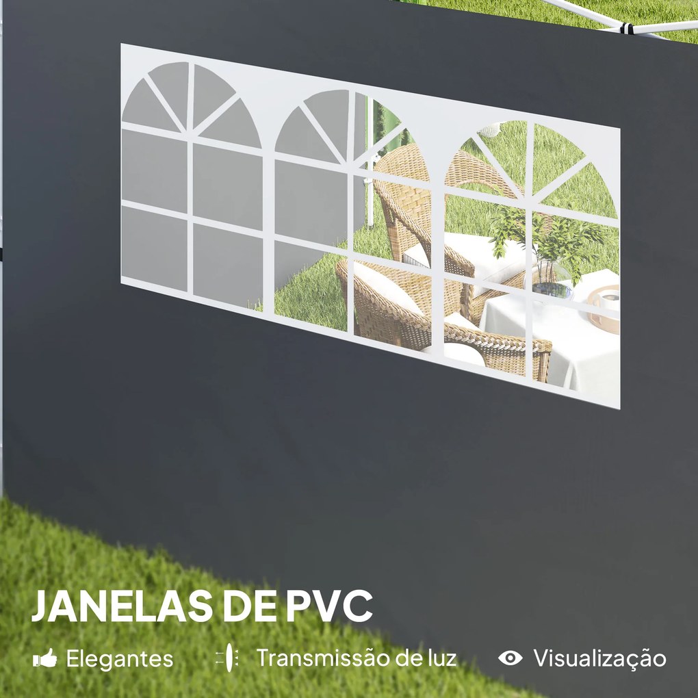 Paredes Laterais para Tenda de 295x200 cm 2 Painéis de Tecido Oxford de 300x200 cm com Janela para Festas Cinzento Escuro