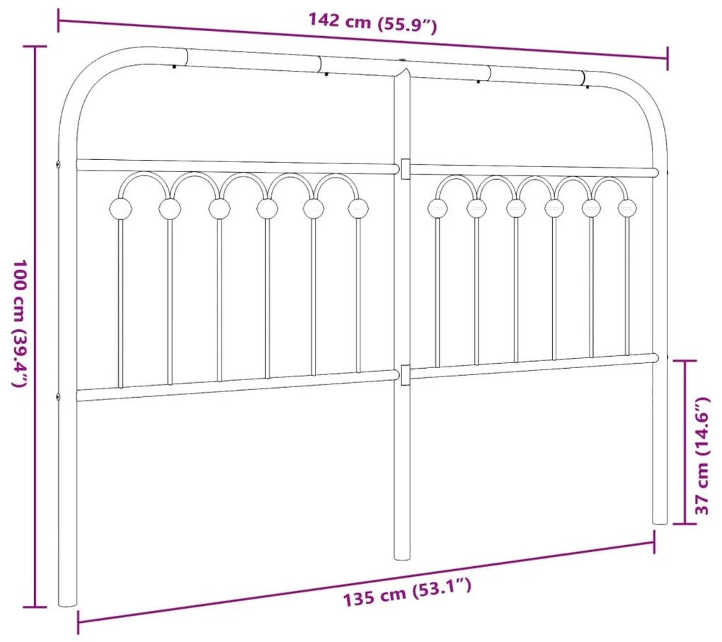 Cabeceira de cama 135 cm metal preto