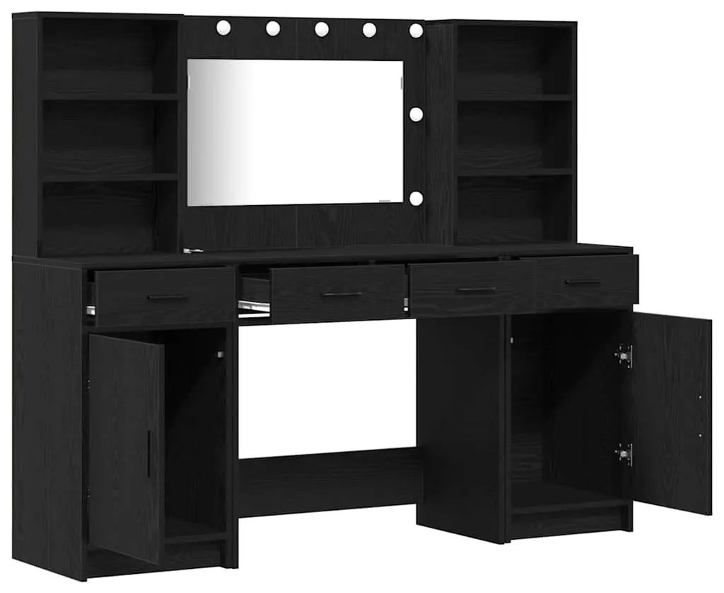 Conjunto de Mesa de Maquilhagem 3 Peças vidaXL Preto em Madeira Revest