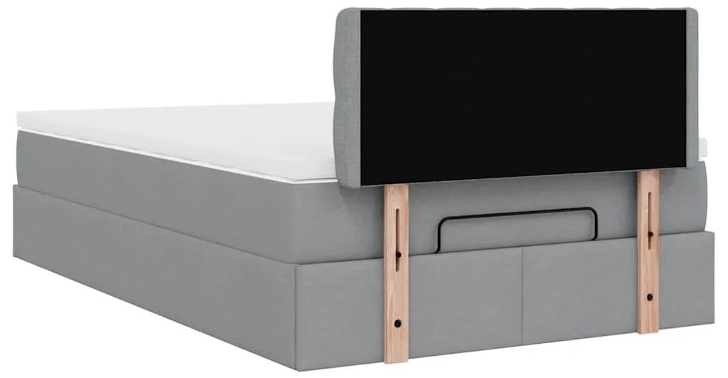 Cama otomana com colchão 120x190 cm tecido cinzento claro