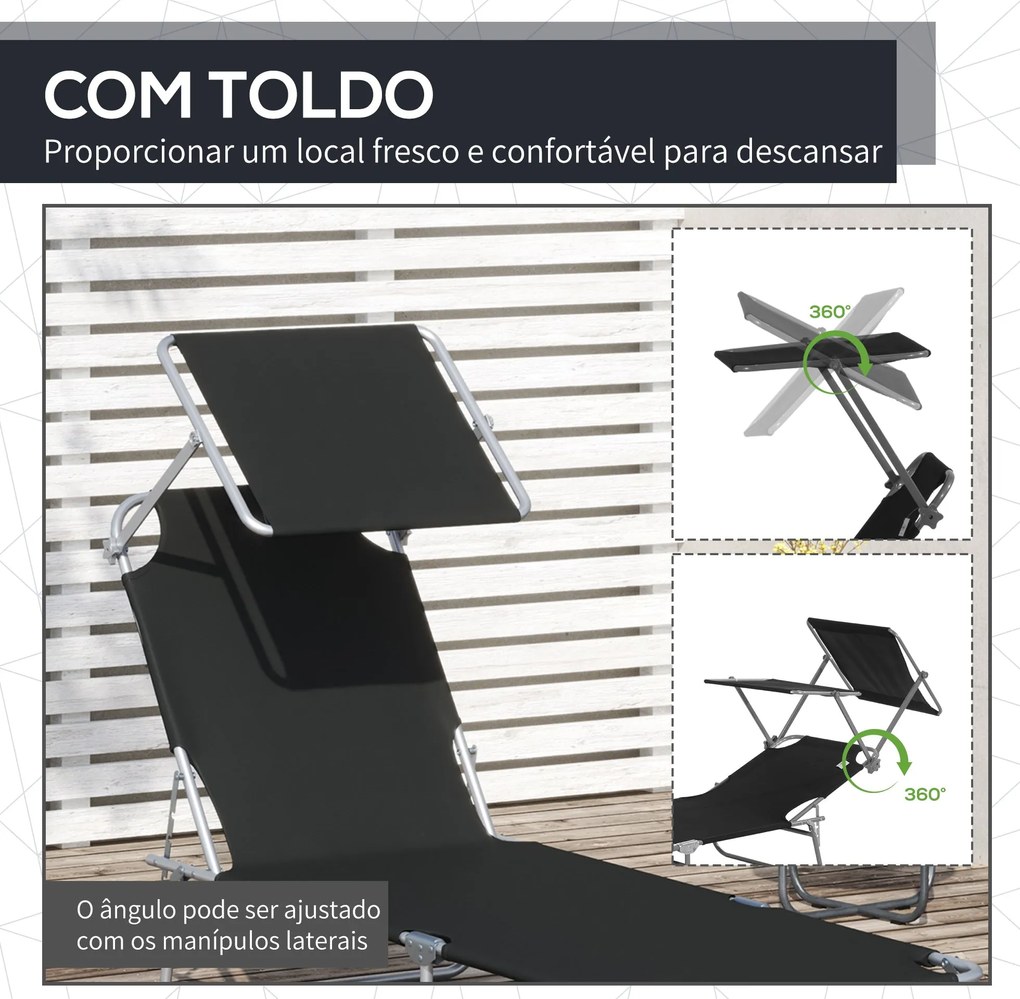 Espreguiçadeira de Jardim Dobrável com Toldo Removível e Ajustável em