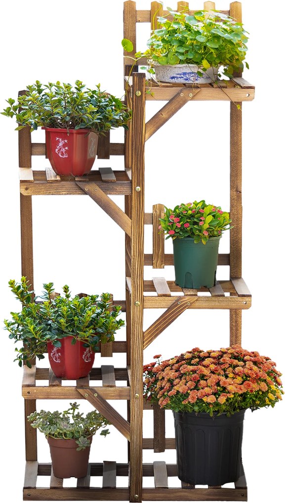 Estante de flores em madeira com suportes para vasos e plantas, 5 prateleiras 60 x 30 x 130 cm, madeira de abeto