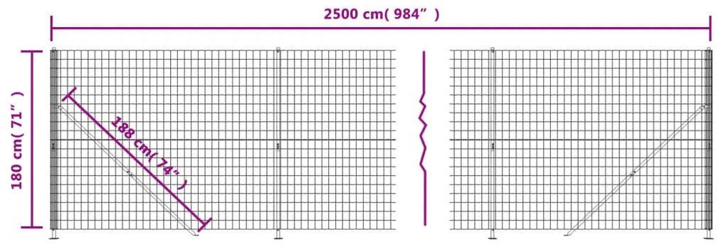 Cerca de malha de arame com flange 1,8x25 m antracite