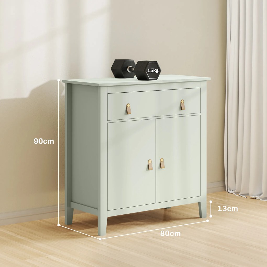 Aparador com Gaveta e Armário de 2 Níveis com Prateleira Ajustável Base Elevada e Amplo Tampo 80x40x90 cm Verde Claro