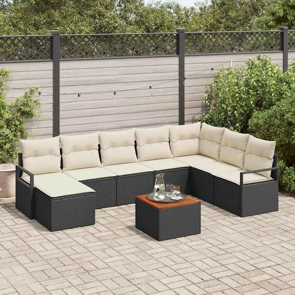 vidaXL Conjunto de Sofá de Jardim 9 pcs Preto e Creme vime PE