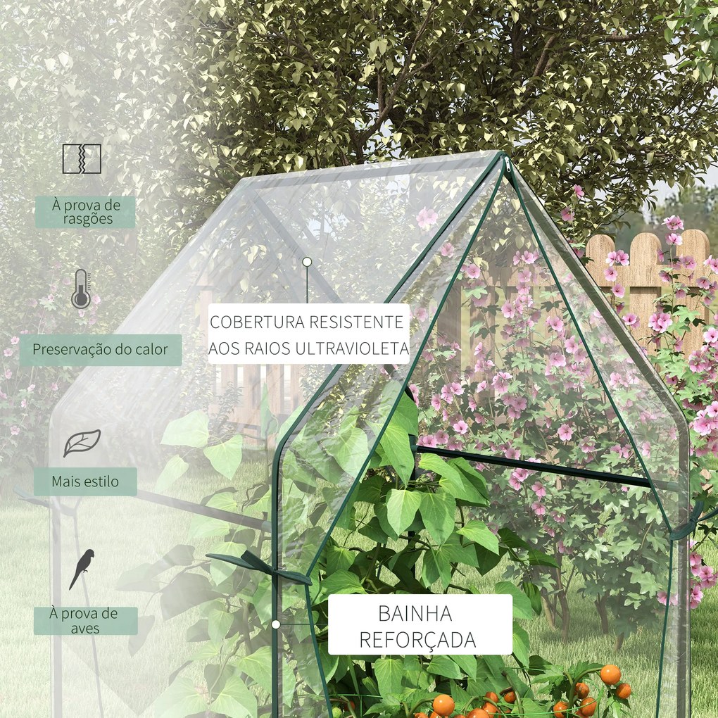 Estufa de Jardim com 2 Portas com Fecho de Correr Anti UV para Cultivo de Plantas Flores 90x90x145 cm Transparente