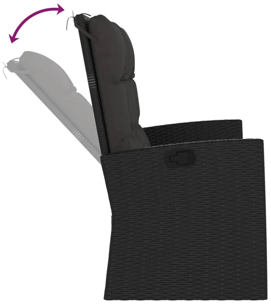 3 pcs conjunto lounge de jardim c/ almofadões vime PE preto