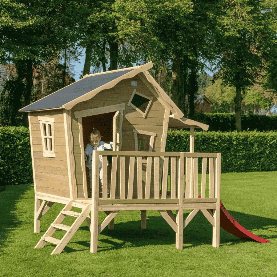 Casa de brincar exterior para crianças Crooky 350 em madeira - cinza-bege