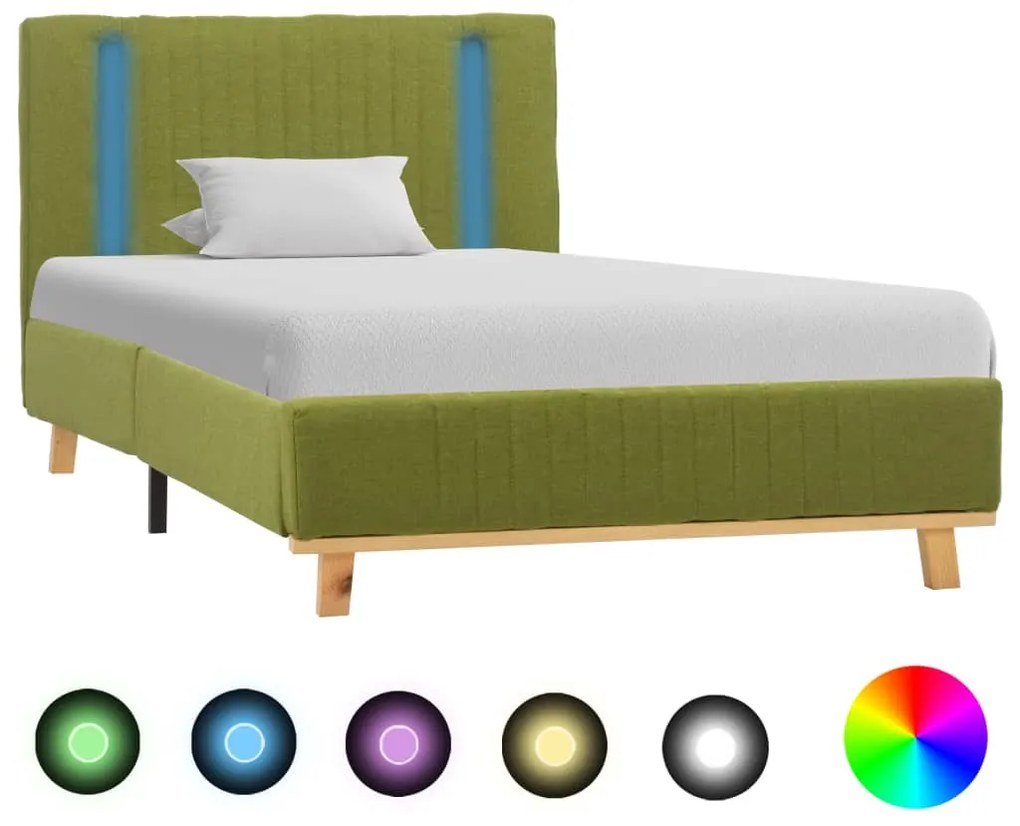 vidaXL Estrutura de cama com LED em tecido 90x200 cm verde