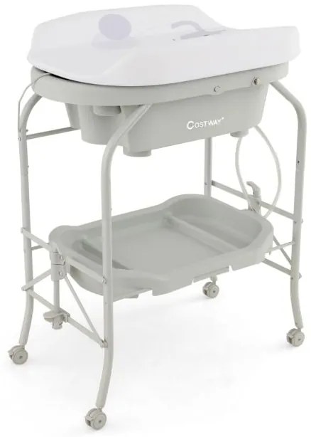 Trocador de fraldas 2 em 1 com banheira e trocador dobrável - bege