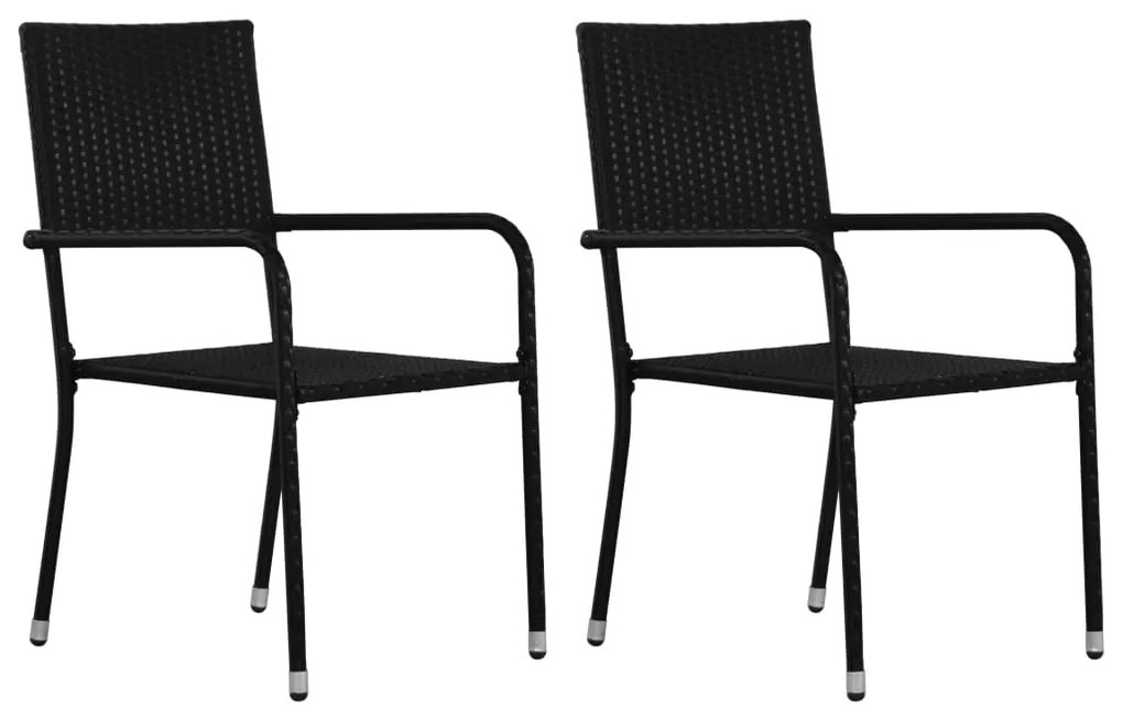 3 pcs conjunto de jantar para jardim vime PE preto