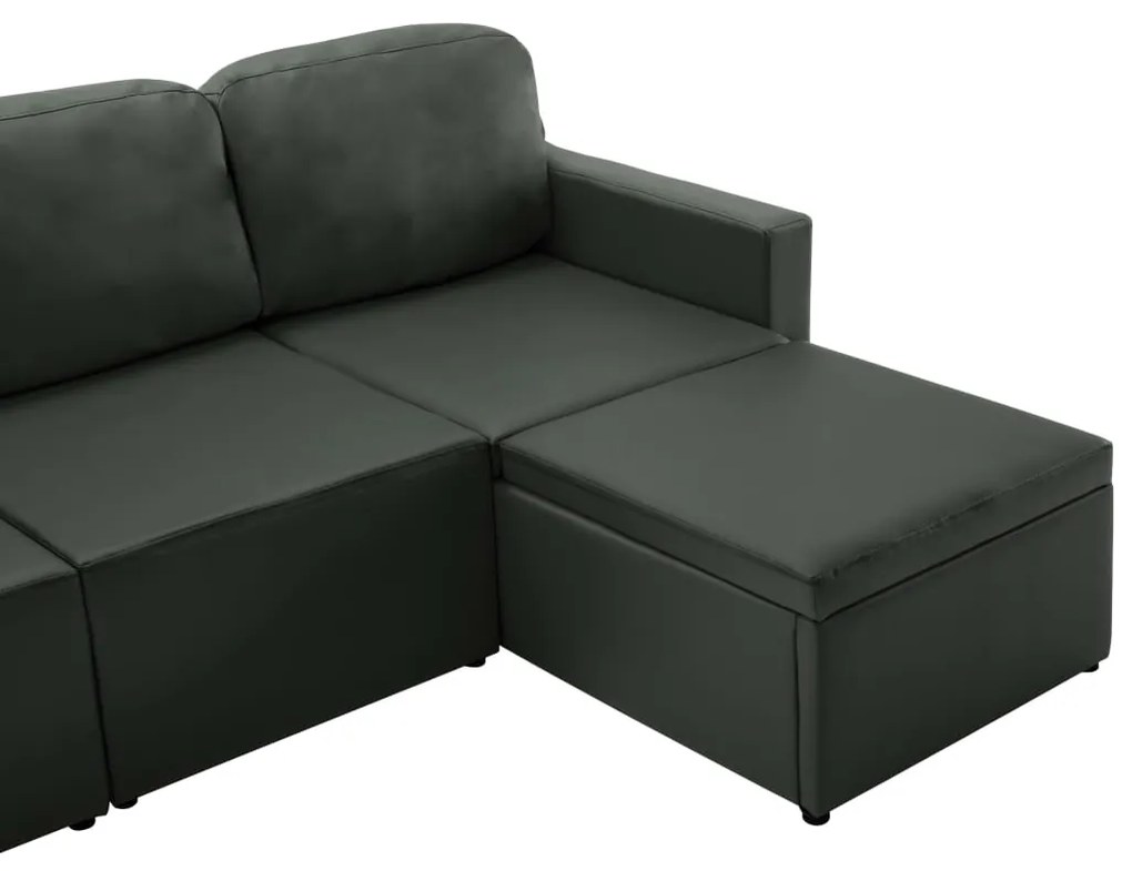 Sofá-cama modular de 3 lugares couro artificial cinzento