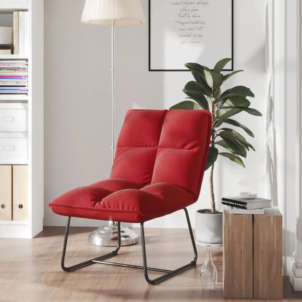 vidaXL Cadeira de lazer com estrutura de metal veludo vermelho tinto