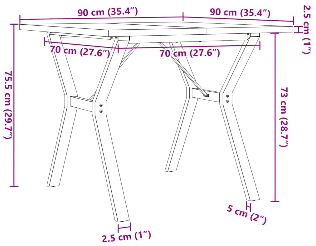 Mesa de jantar estrutura em Y 90x90x75,5 cm pinho/aço