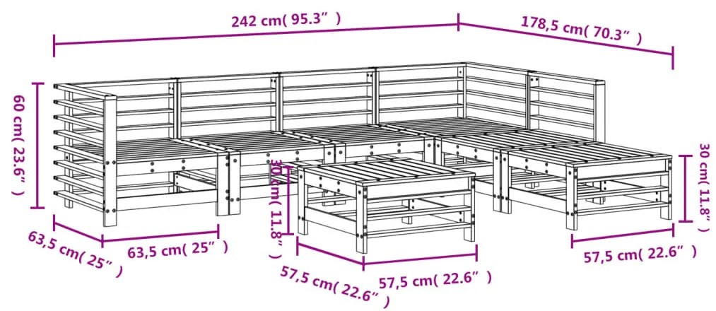 7 pcs conjunto lounge de jardim madeira de pinho impregnada
