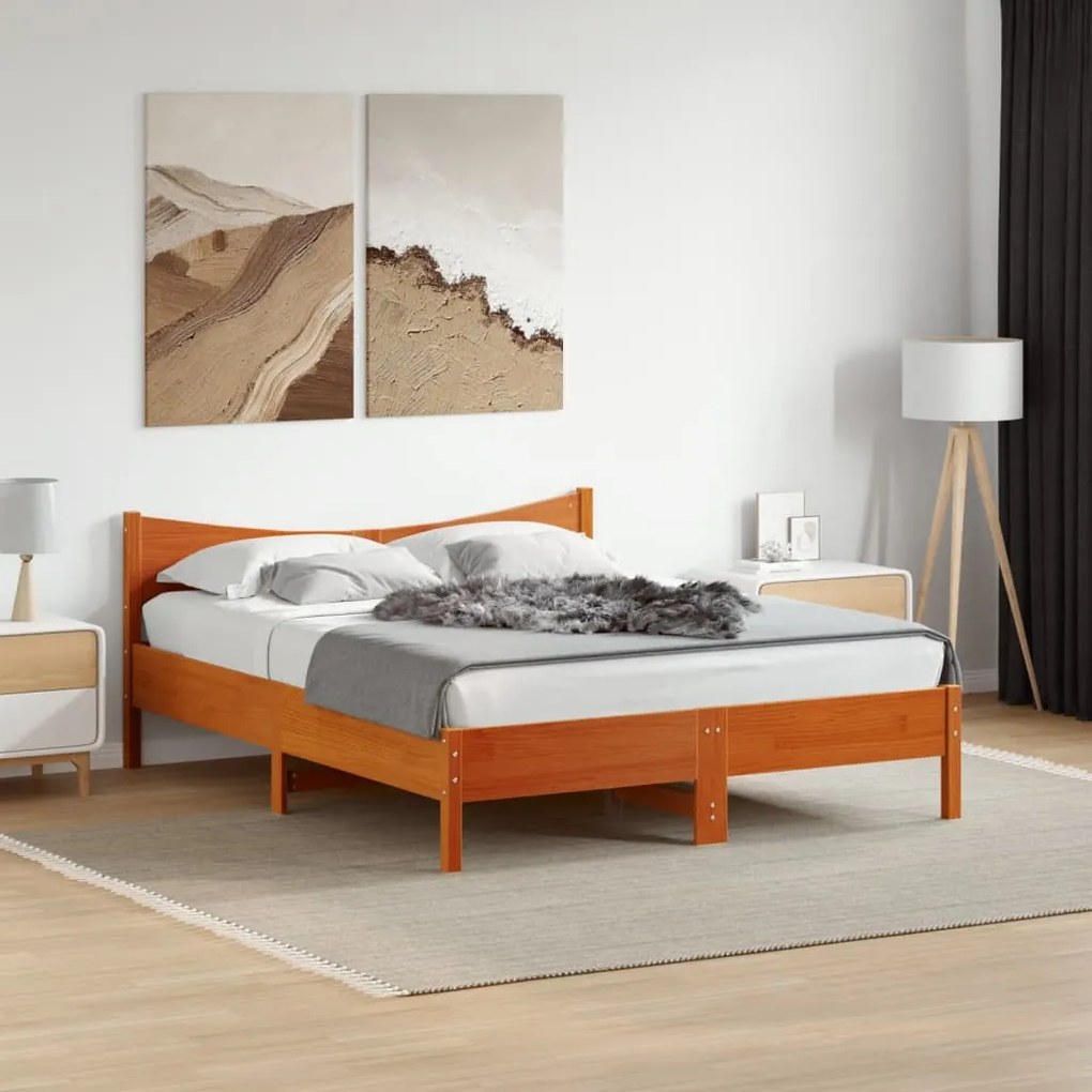 Cama sem colchão 150x200 cm madeira pinho maciça castanho-mel