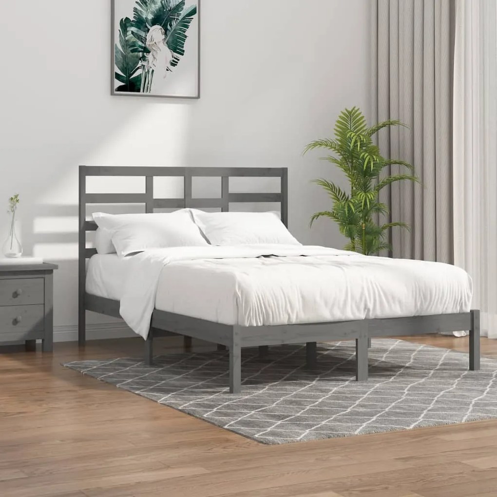 vidaXL Estrutura de cama king 150x200 cm madeira maciça cinza