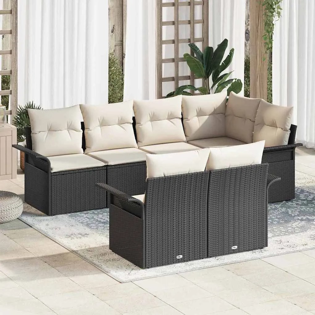 vidaXL Conjunto de Sofá de Jardim com almofada 7 pcs Preto vime PE