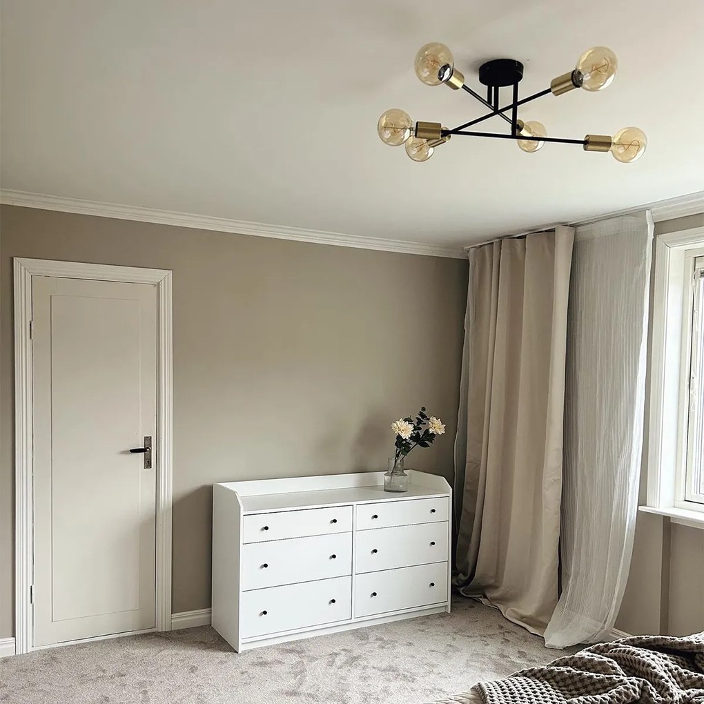 Luminária de teto industrial preto com dourado 6 luzes - Sydney