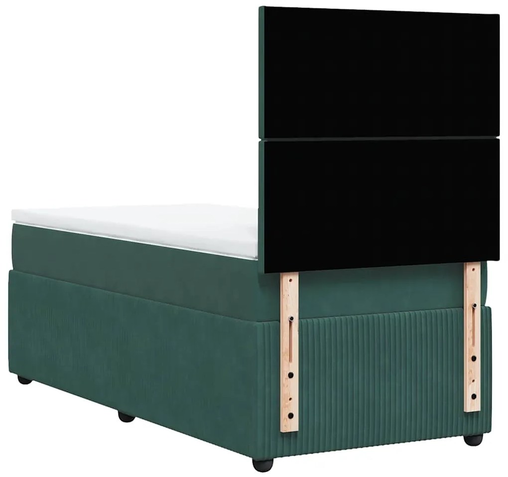 Cama com molas/colchão 90x190 cm veludo verde-escuro