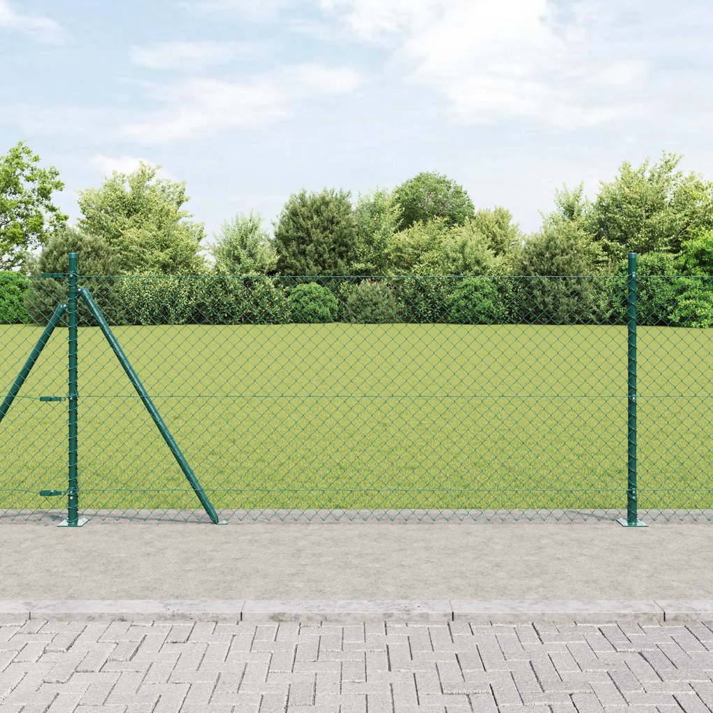 vidaXL Cerca de Cadeia com 13 Postes Flangeados 0.8x25 m Aço Galvanizado