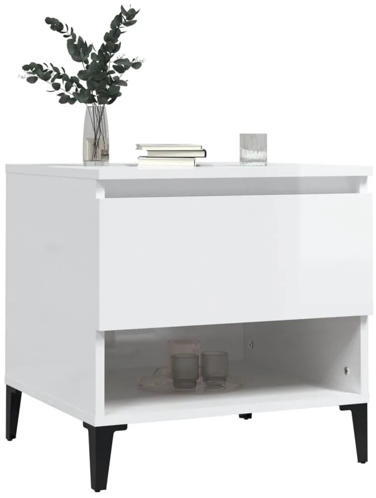 Mesas de apoio 2 pcs 50x46x50cm deriv. madeira branco brilhante