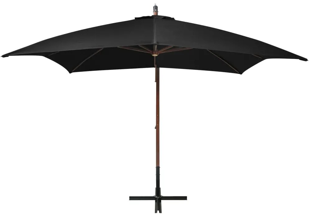 Guarda-sol de jardim suspenso c/ poste 3x3 m abeto maciço preto