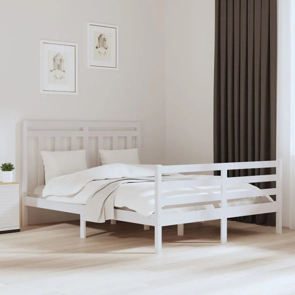 vidaXL Estrutura de cama king 150x200 cm madeira maciça branco