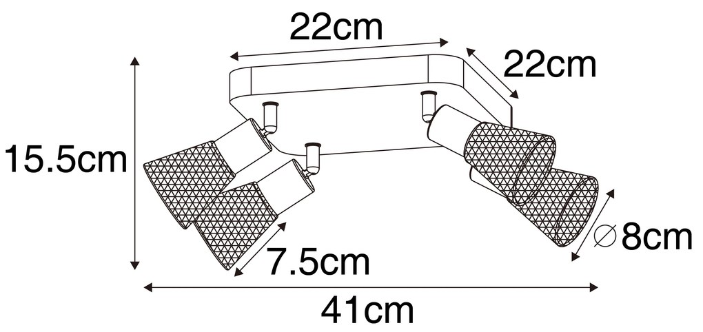 Projetores industriais pretos com madeira 4 luzes - Kristina