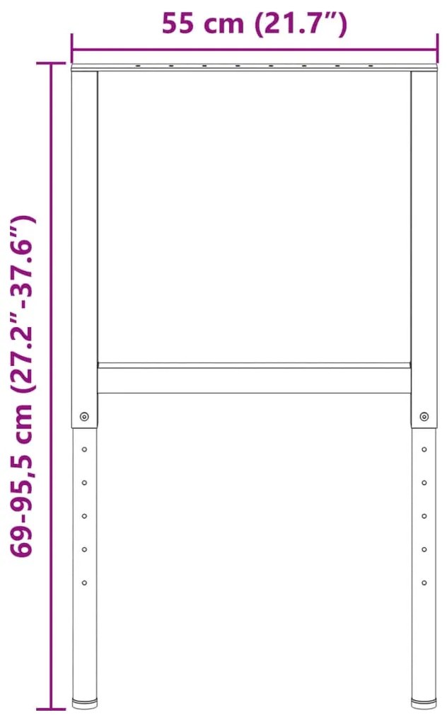 Estruturas bancada ajustáveis 2 pcs 55x(69-95,5) cm metal preto