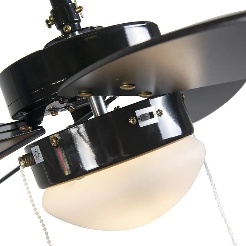 Ventilador de teto preto com impressão de madeira 80cm com cordão - Fresh Moderno
