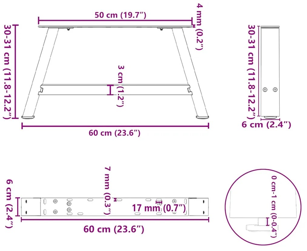 Pés para mesa de centro em formato A, 2 peças, antracite, 60x(30-31) c